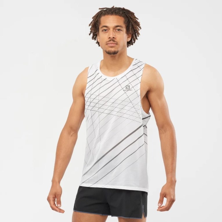 White / Black Salomon Sense Aero Singlet Men\'s Tanks | PH 83254T